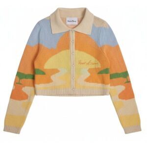 House Of Sunny Womens Small Cropped Sweater Yellow Beige Art landscape scenery